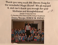 thank you note from Daisy troop for a children's magic show